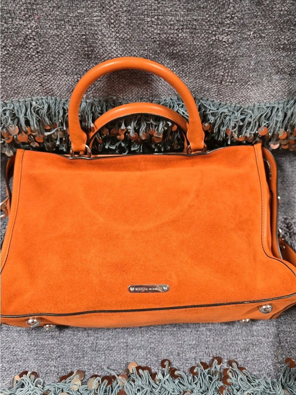 Rebecca Minkoff Orange Suede Top-Handle Satchel